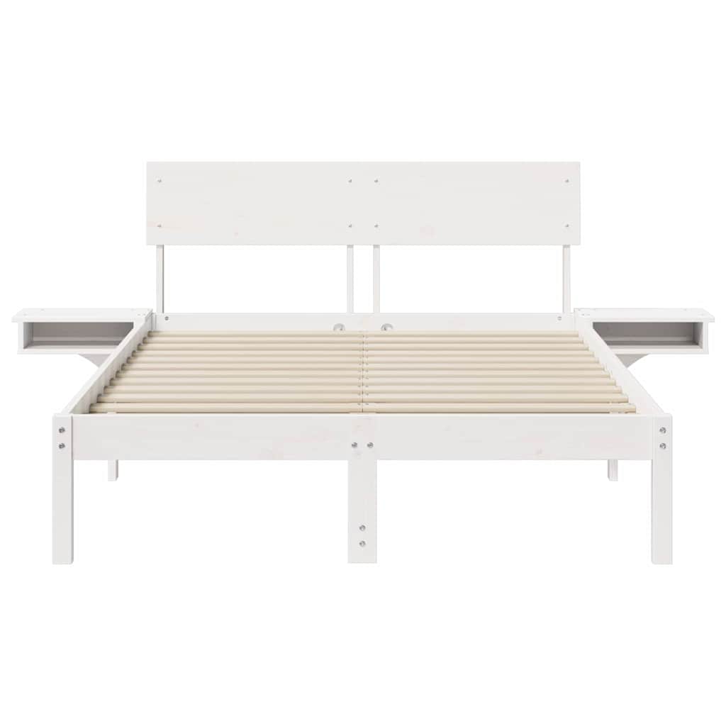 Bettgestell mit Nachttischen Weiß Massivholz Kiefer